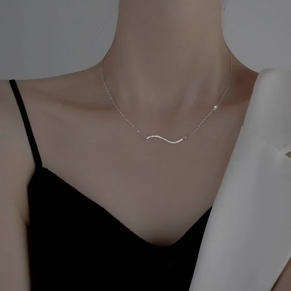 NEW Silver Rose Gold Simple Wave Necklace - Picture 6 of 6